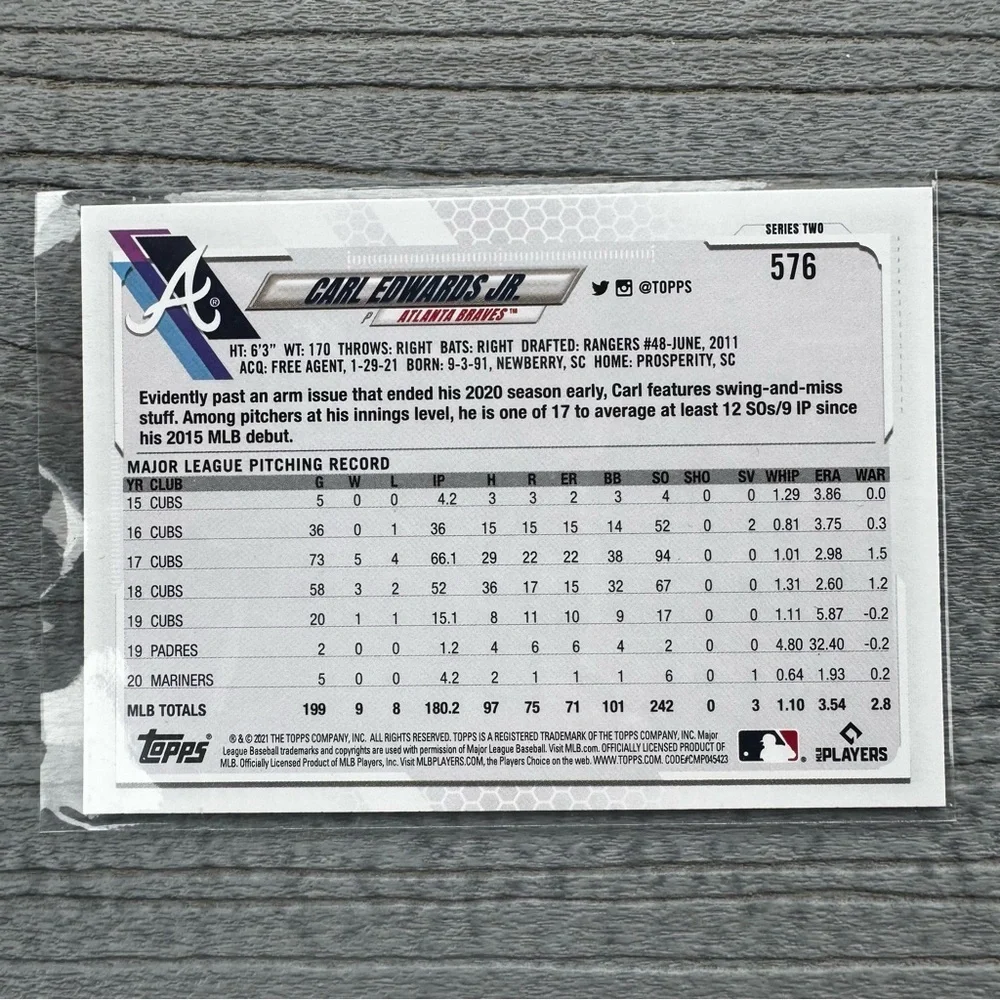 2021 Topps Employee Edition Carl Edwards Jr Atlanta Braves Rare Parallel 576